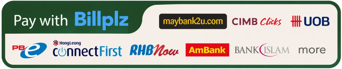 Bayar dengan Billplz: Maybank2u, CIMB Clicks, UOB, PBe, Hong Leong, RHB, AmBank, Bank Islam dan lain-lain